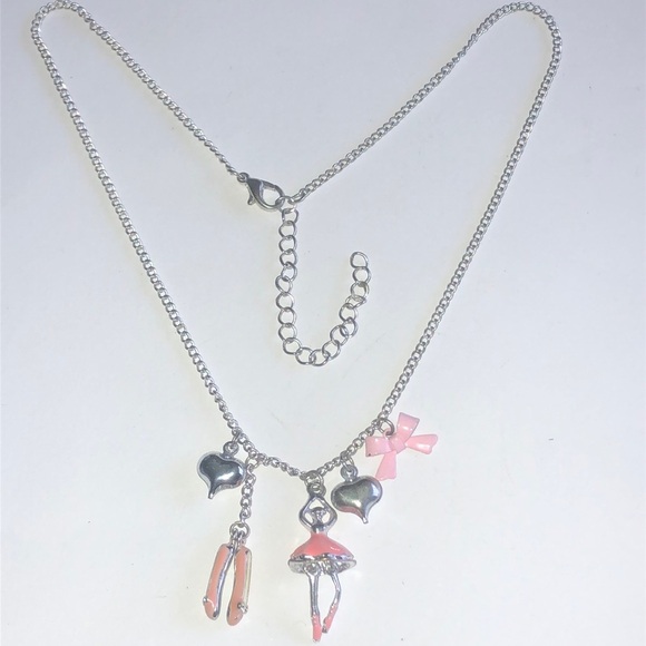 Jewelry - Silver Tone Charm Necklace with Pink Accents